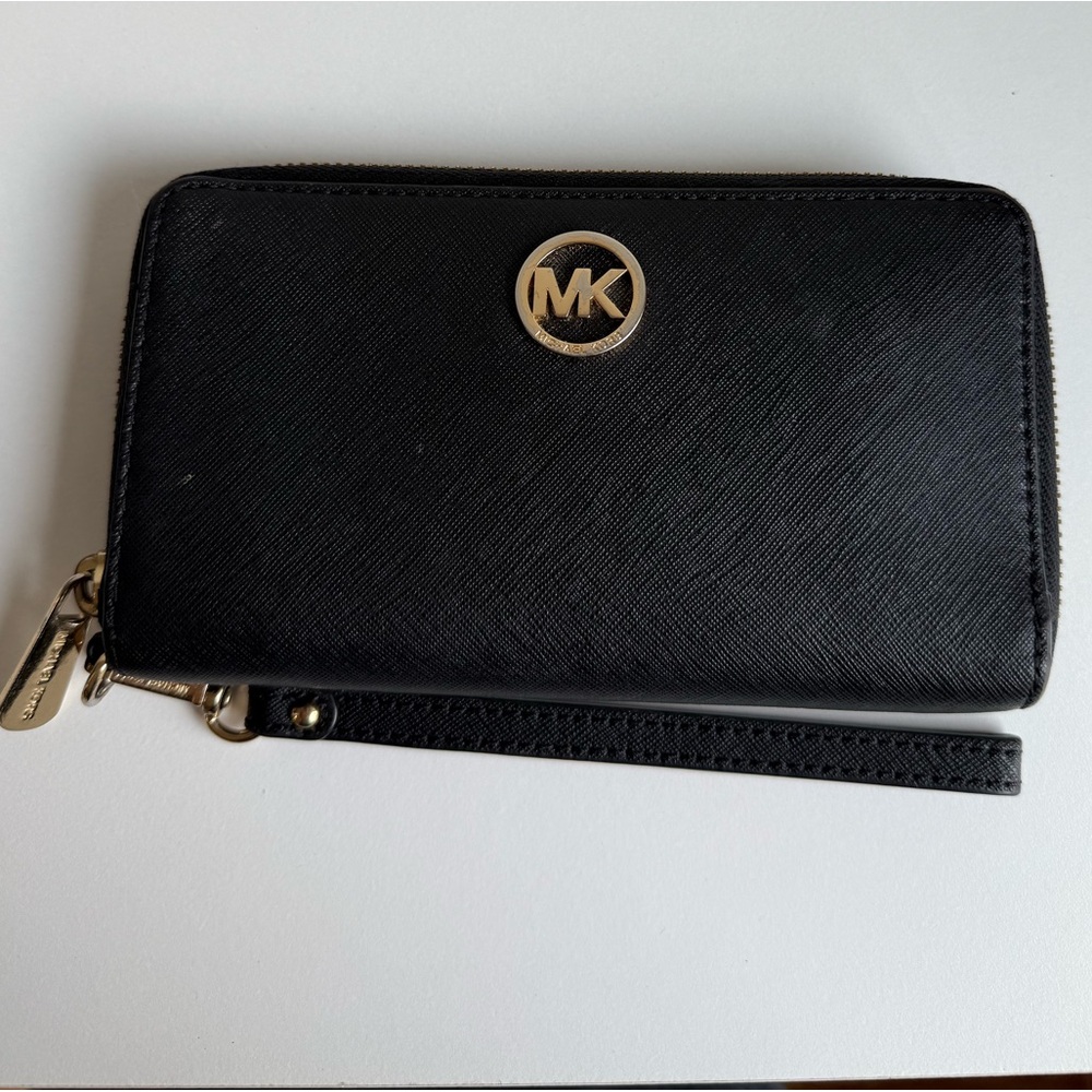 Michael Kors Black Zip Wallet with Gold Logo
